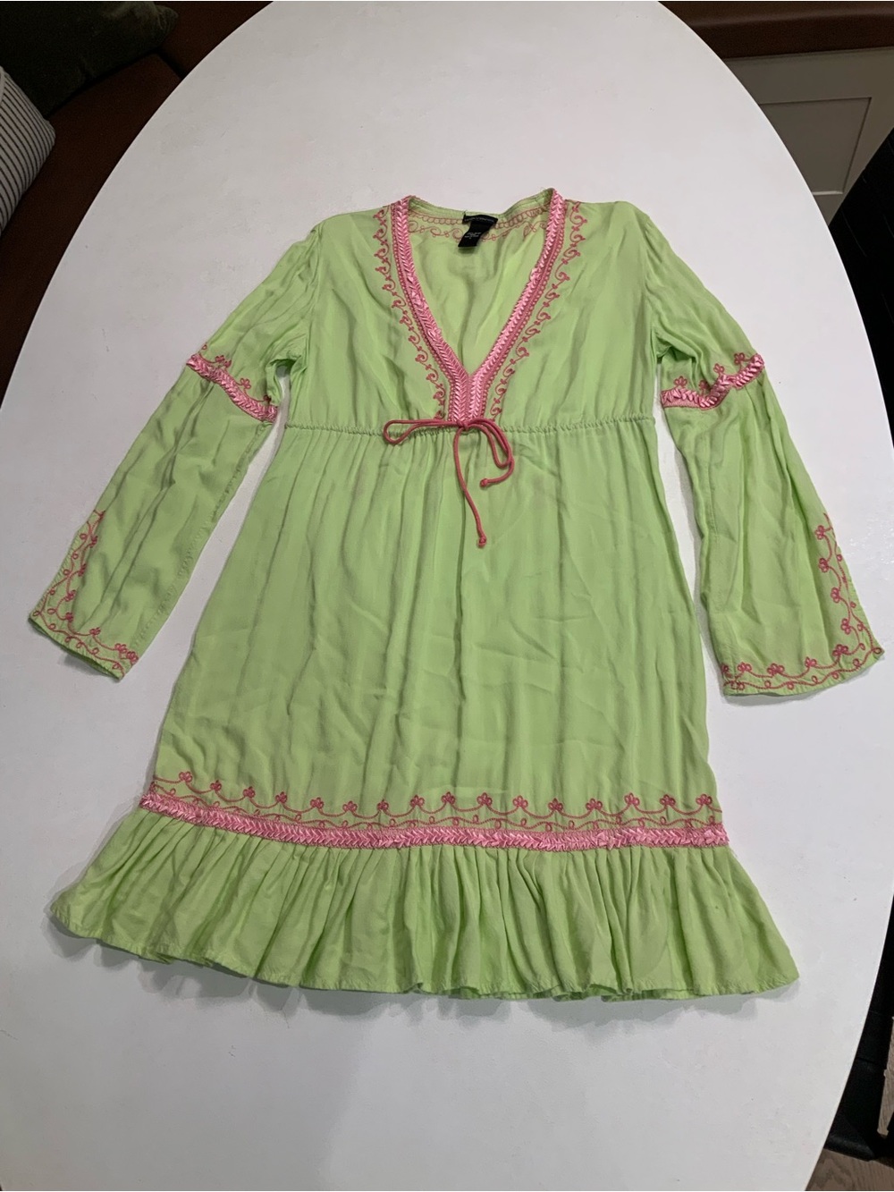 Vintage Y2K early 2000’s Moda International boho‎ dress L green pink